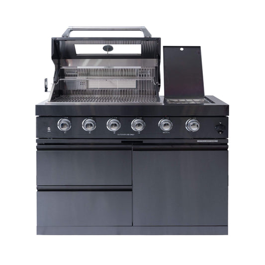 Castelle Flame Ember Premium Black Stainless Steel 4-Burner Liquid Propane Kitchen Grill Island With Rotisserie Kit (SAK48157)