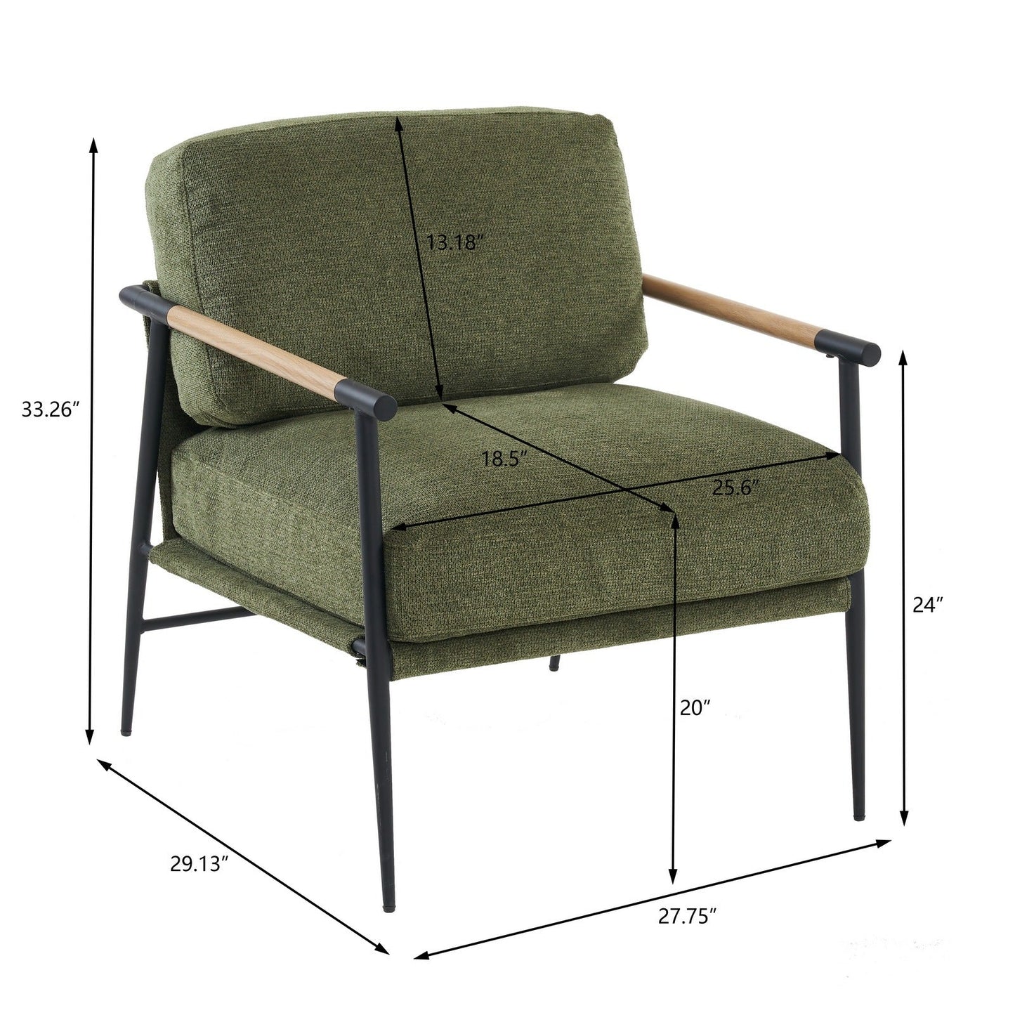 Lounge Chair Contemporary Fabric Green Solid Wood Frame 29 In