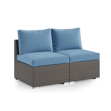 Outdoor Patio Sofa Set PE Rattan Blue 2 Piece Armless Modular