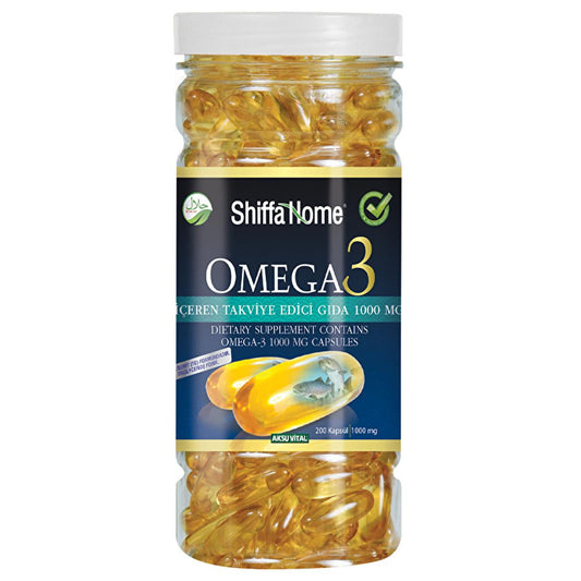 Shiffa Home Omega-3 Dietary Supplement - 200 Capsules, 1000mg Each | Halal Certified, Triglyceride Form
