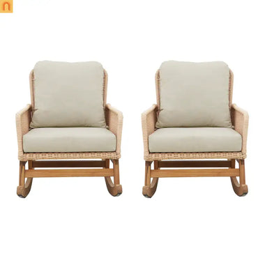 Outdoor Rocking Chair PE Rattan Beige Cushion