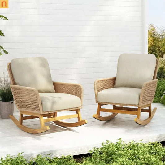Outdoor Rocking Chair PE Rattan Beige Cushion
