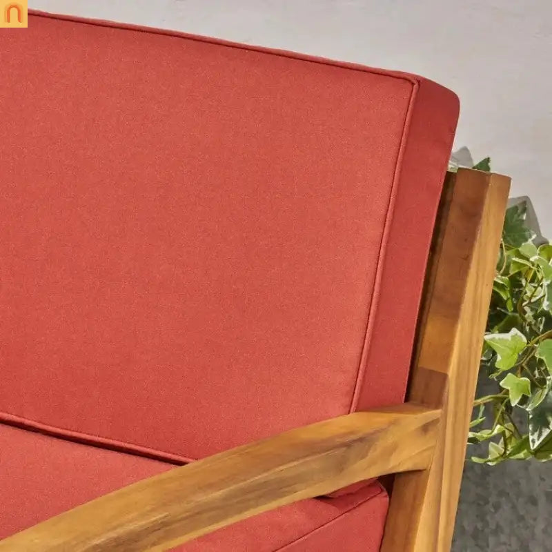 Outdoor Acacia Wood Club Chair Set of 2 with Red Cushions