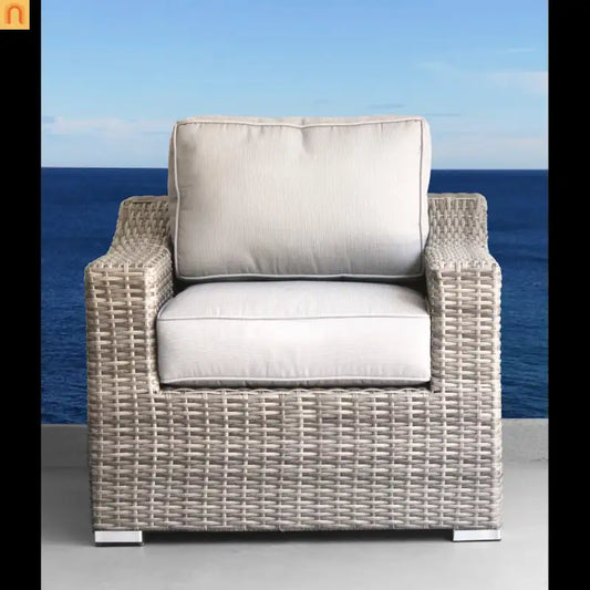 Outdoor Armchair Wicker Aluminum Gray Mix Cushion UV Resistant 33x26in