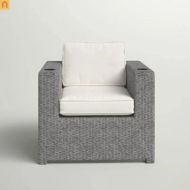 Outdoor Club Chair HDPE Wicker Gray Olefin Cushion 300 lb No Assembly