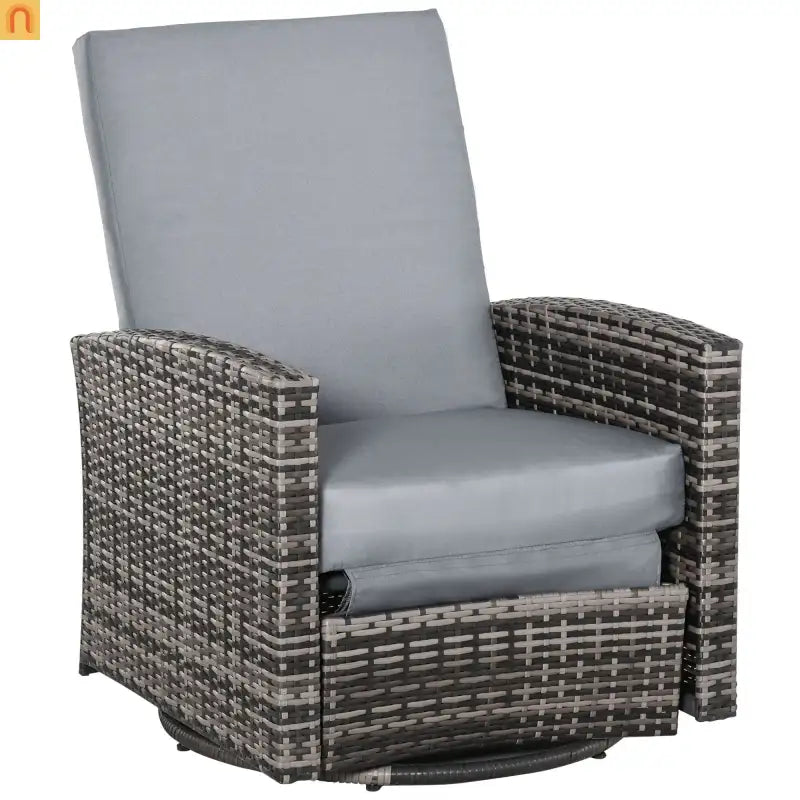 Outdoor Swivel Recliner Chair PE Rattan Gray 360°
