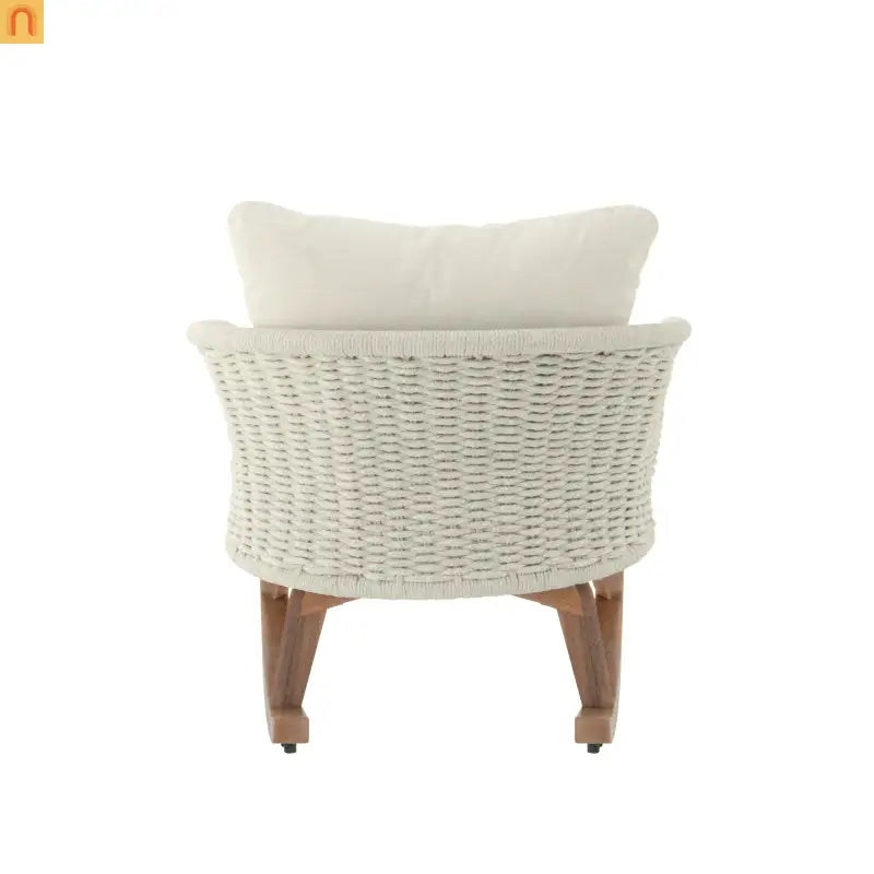 Outdoor Rocking Chair Rope Wood Beige Cushion Set of 2 29.5in