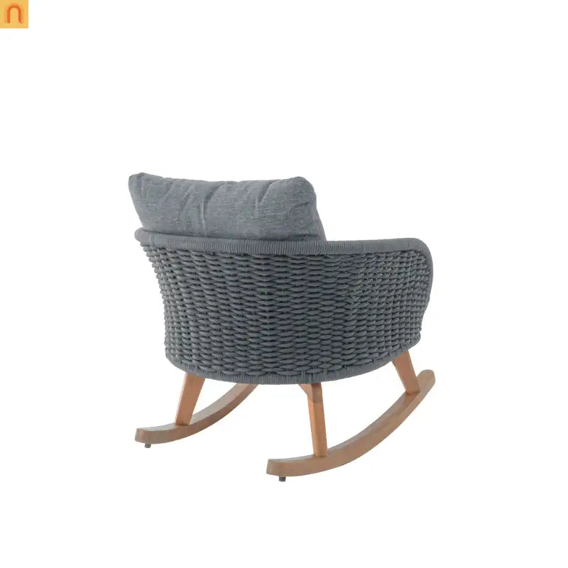 Outdoor Rocking Chair Rope Wood Frame Gray Cushion 29.5in Wide