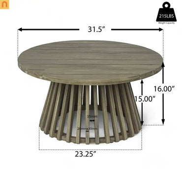 Outdoor Coffee Table Round Acacia Wood Gray 31.5in Dia 16in H 215 LB