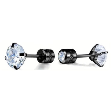 Cubic Zirconia Screw Back Stainless Steel Stud Earrings