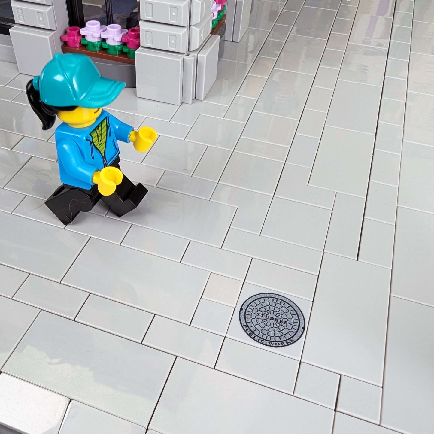 Manhole Cover - Road - SideWalk - Light Bluish Gray 2x2 Tile - Custom Printed Using a LEGO® Part