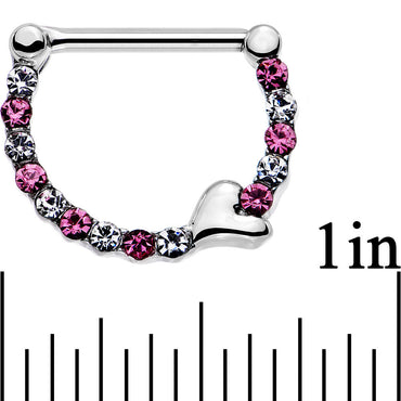 14G 1/2 Clear and Pink Gem Steel Heart Nipple Clicker Set