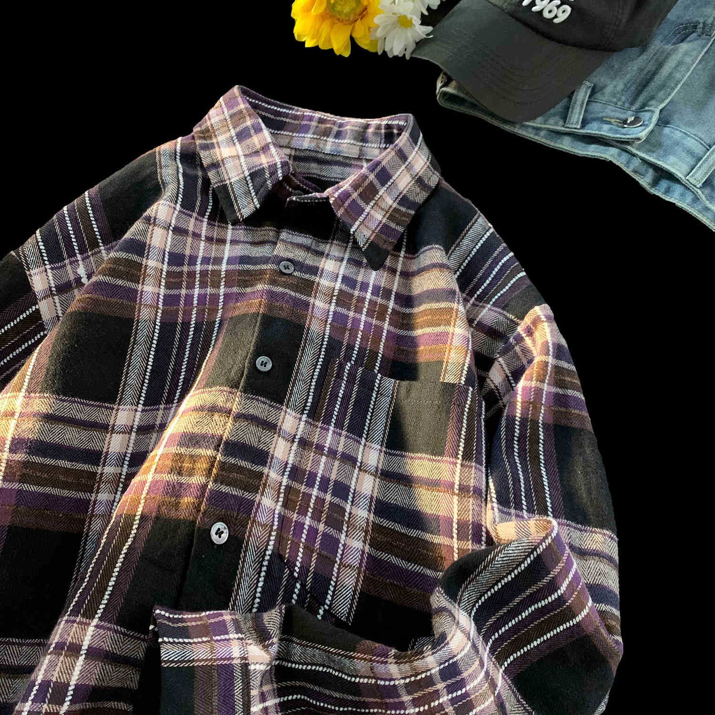 New Japanese-style Retro Color-block Design Loose-fit Shirt