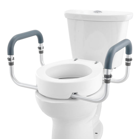 Raised Toilet Seat 3.5 In Height Aluminum Handrail EVA Padded Arms 300 LB