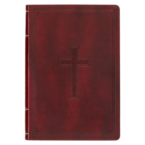 KJV Holy Bible, Thinline Large Print Faux Leather Red Letter Edition - Thumb Index & Ribbon Marker, King James Version, Burgundy - Leather