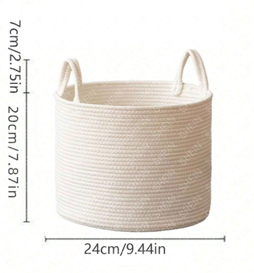 Woven Storage Basket-White Small-with Handle-1 Pack