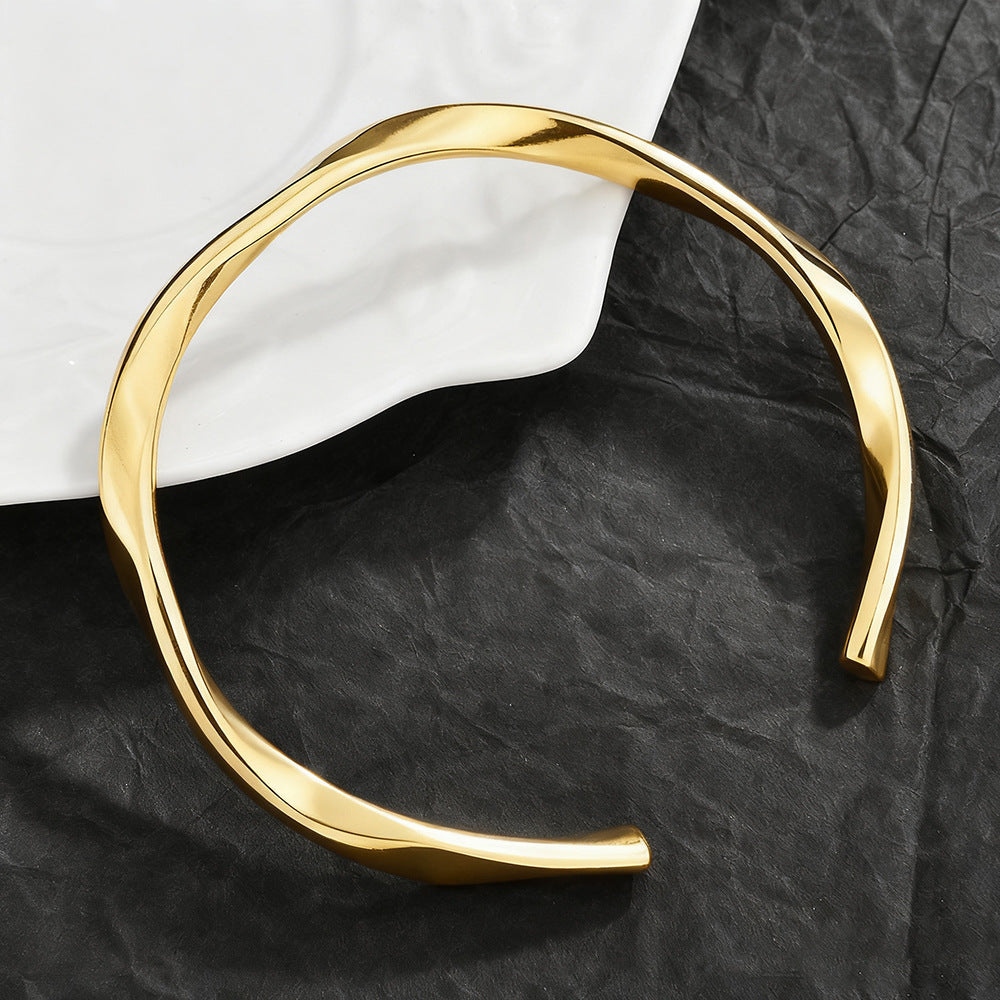 Mobius Irregular Geometric Open Cuff Bangle Set For Women, Broken Silver Stackable Bracelets, Minimal European Fashion Jewelry
