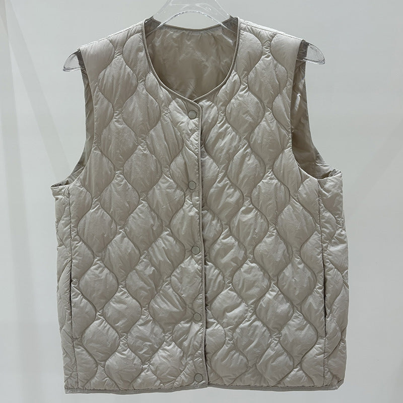 Layered Inner Wear, Short Round-neck Lightweight Down Vest Jacket