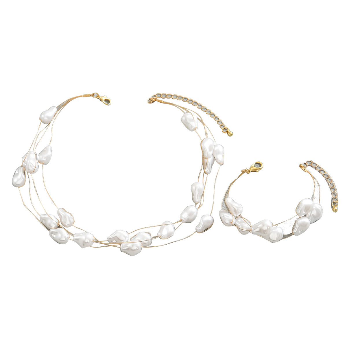 New Cross-border European American Women Jewelry Set, Niche Designed Multi-layer Beaded Bracelet & Pearl Matching Necklace Accessories