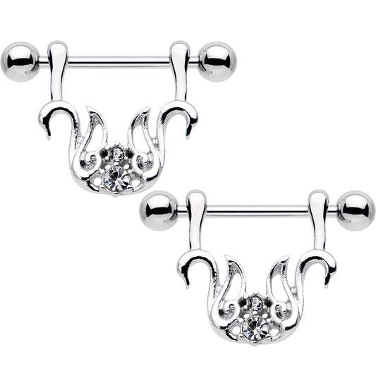9/16 Clear Gem Swan Couple Dangle Nipple Shield Set