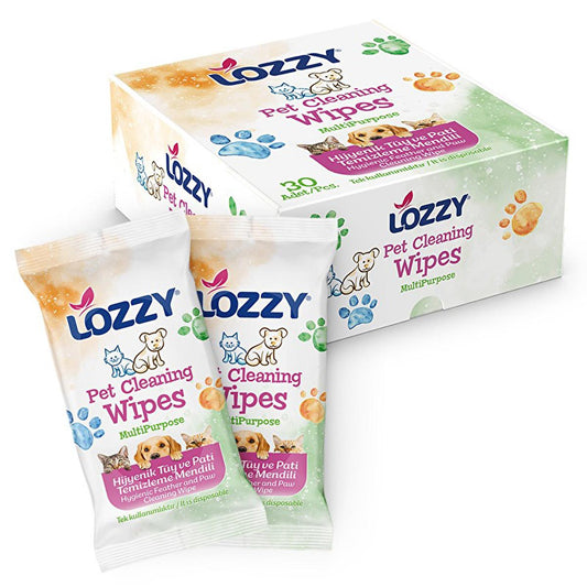 Lozzy Pet Cleaning Wipes - Disposable Pet Hair Remover, Large Single Use Grooming Wipes, Dander Control (30 Count)