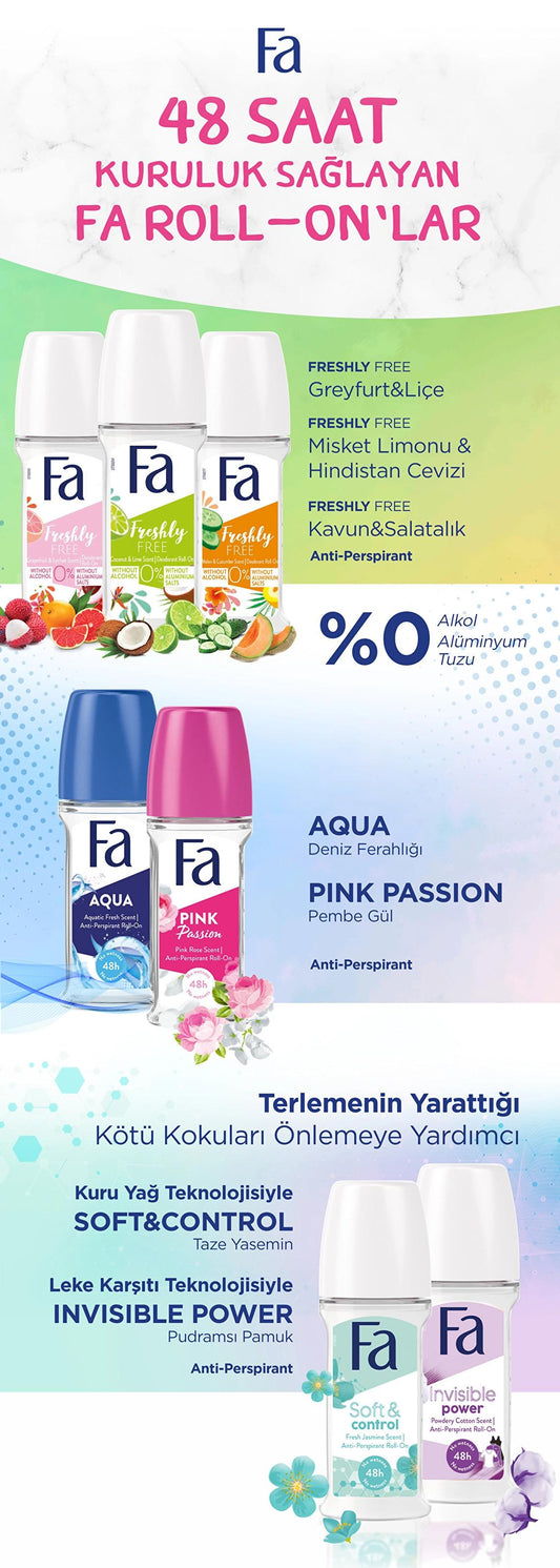 Fa Aqua Women Deodorant Roll-On 50ml - Long-Lasting Freshness | Antiperspirant