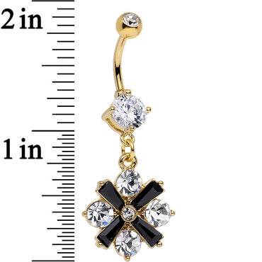 Clear Gem Gold Anodized Black X Marks the Sparkle Dangle Belly Ring