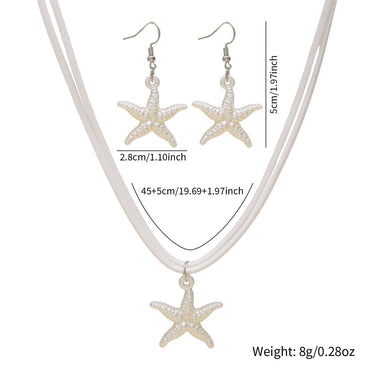 New Cross-border Bohemian Beach Jewelry Set For Women, Ocean Style Starfish Pendant Matching Earrings & Versatile Unique Necklace