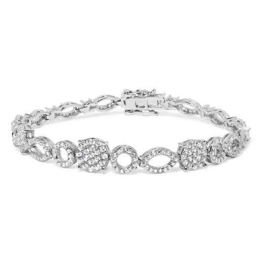 Diamond Alternating Circle & Marquise Link Bracelet in 10K White Gold – 3.00 Cttw