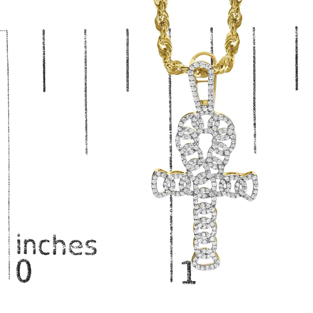 Diamond Ankh Cross Pendant in 10K Yellow Gold – 1.00 Cttw