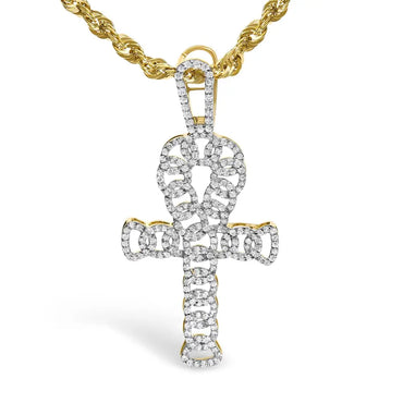 Diamond Ankh Cross Pendant in 10K Yellow Gold – 1.00 Cttw