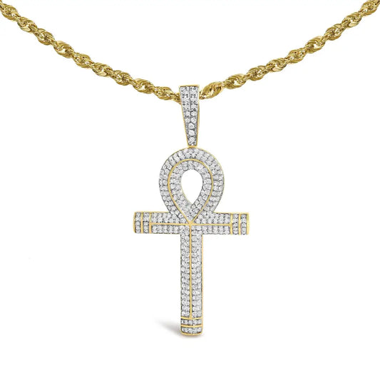 Diamond Ankh Cross Pendant Necklace in 10K Yellow Gold – 7/8 Cttw