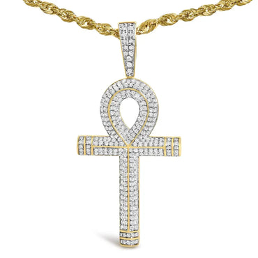 Diamond Ankh Cross Pendant Necklace in 10K Yellow Gold – 7/8 Cttw