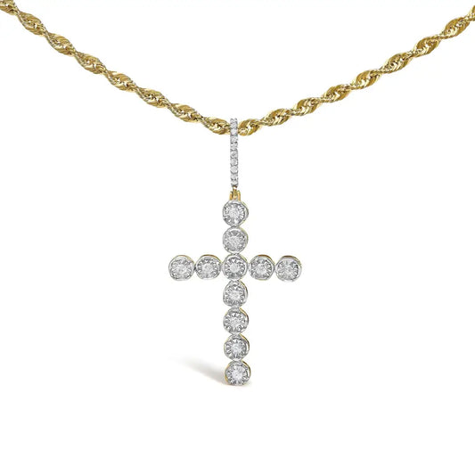 Diamond Circle Link Cross Pendant in 10K Yellow Gold – 5/8 Cttw (No Chain)