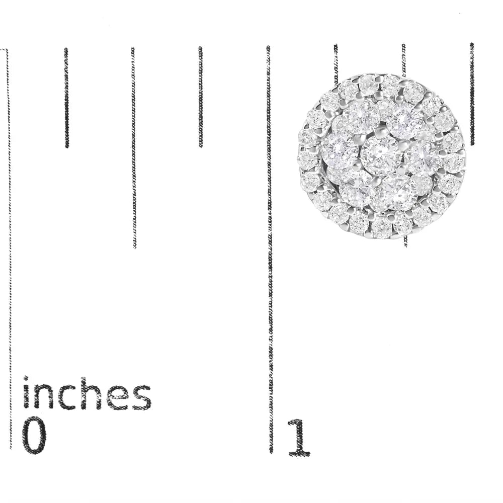1.0 cttw Diamond Three Row Halo Cluster Button Studs in 14K White Gold