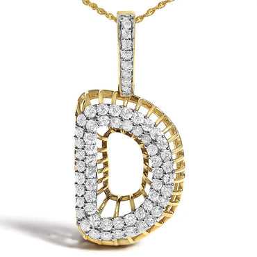Diamond Letter D Initial Pendant Necklace in 10K Yellow Gold – 1 1/5 Cttw