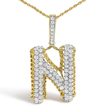 Diamond Letter N Initial Pendant Necklace in 10K Yellow Gold – 1 1/2 Cttw