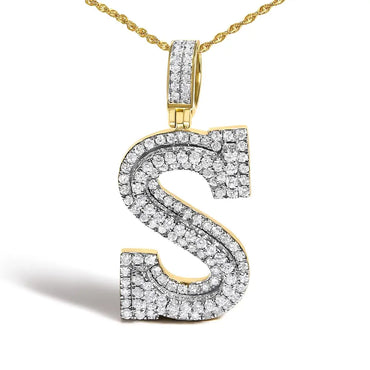 Diamond Letter S Initial Pendant Necklace in 10K Yellow Gold – 1 5/8 Cttw