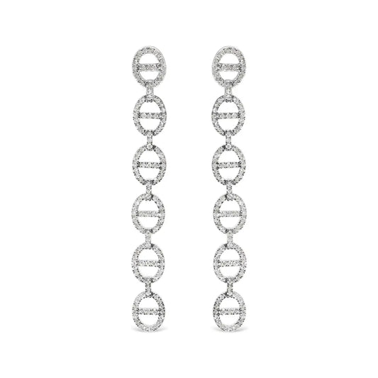 Diamond Oval Link Dangle Earrings in .925 Sterling Silver – 1.0 Cttw