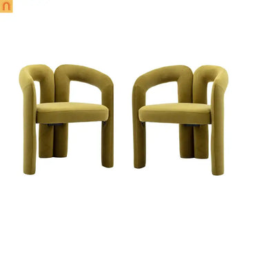Dining Chair Barrel Curved Velvet Olive Set of 2 250 lb