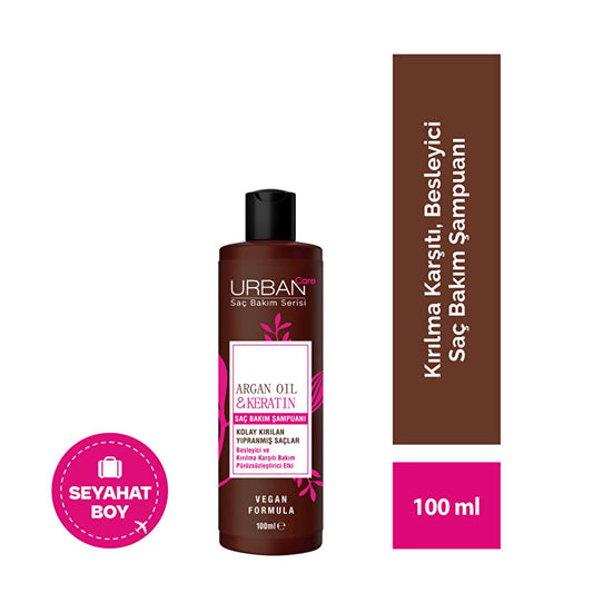 Urban Care Argan Oil & Keratin Shampoo: Repair & Strengthen Damaged Hair, Anti-Breakage, Vegan Formula, Sulfate-Free - 3.38 fl oz