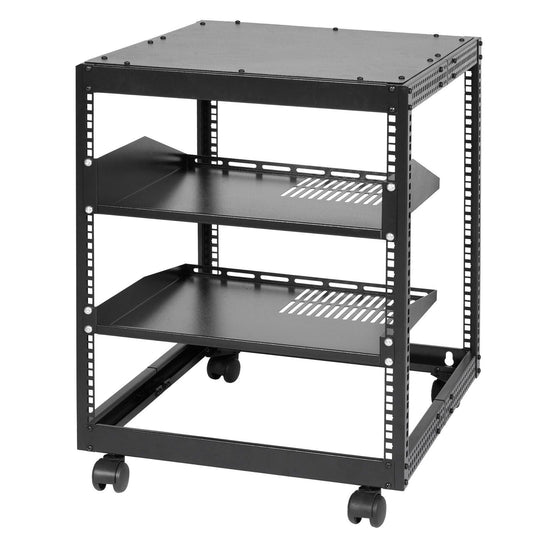 12U Open Frame Server Rack, 23-40 in Adjustable Depth, Free Standing or Wall Mount Network Server Rack, 4 Post AV Rack with Casters, Holds All Your Networking IT Equipment AV Gear Router Modem
