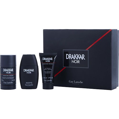 DRAKKAR NOIR by Guy Laroche EDT SPRAY 1.7 OZ & INTENSE COOLING DEODORANT STICK 2.5 OZ & SHOWER GEL 1.7 OZ