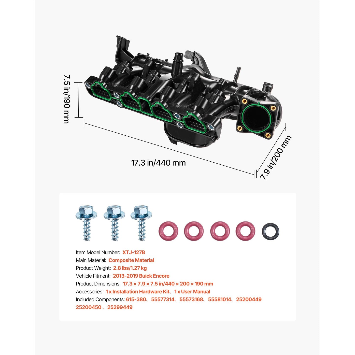 Intake Manifold, with Gasket, Engine Intake Manifold Assembly Compatible with 2013-2019 Buick Encore, Replacement Replace 615-380, 55577314, 55573168, 55581014, 25200449, 25200450, 25299449