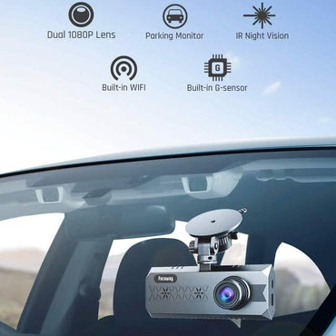 Dual Dash Cam WiFi with App FOCUWAY 1080P Front and Inside Dash (Refurbished)