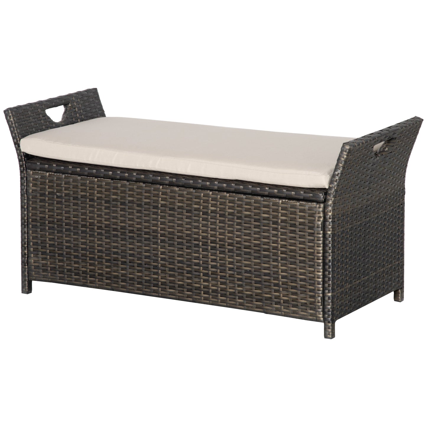 Outdoor Storage Bench PE Wicker Cream White 27 Gallon 43in