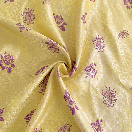 Handmade Nylon Yellow Satin Brocade Fabric