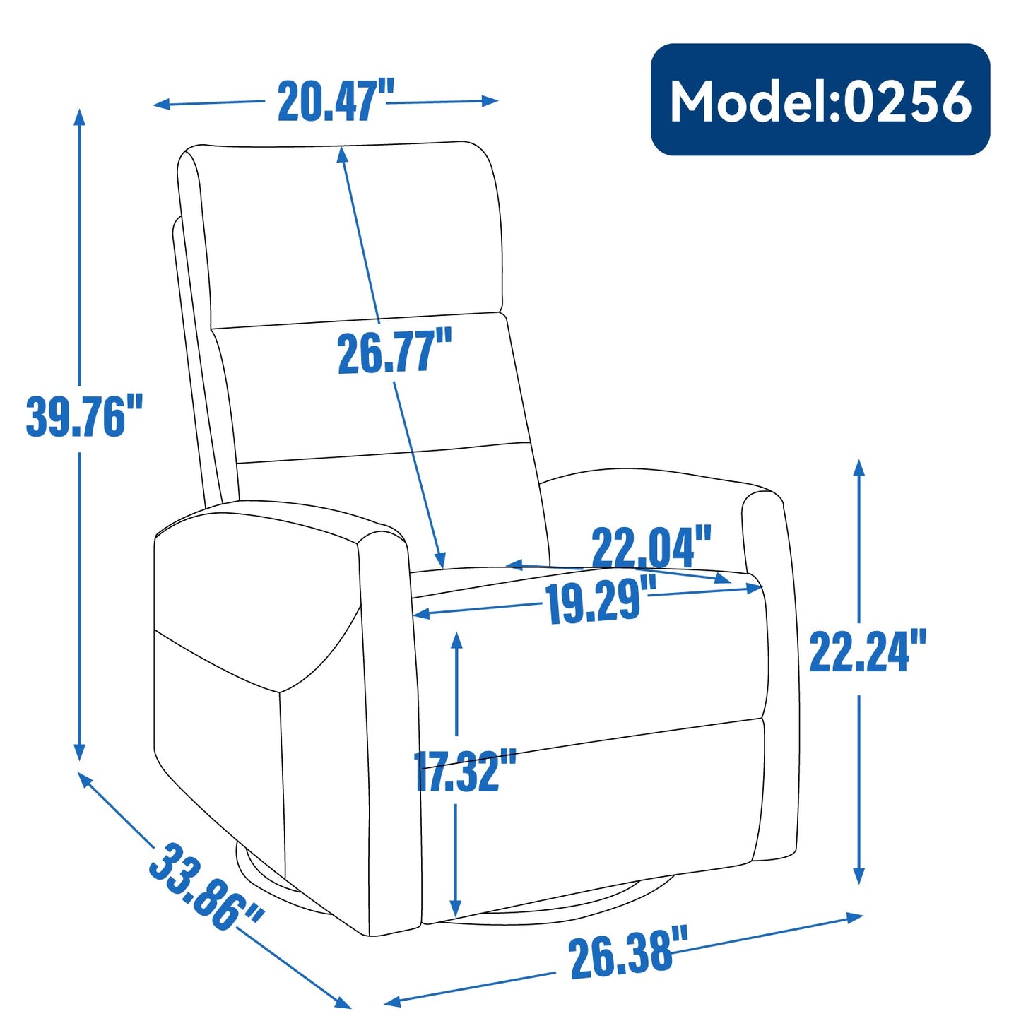 Manual Recliner Chair with Rocker and Swivel in Fabric for Living Room, Grey