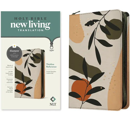 NLT Thinline Reference Zipper Bible, Filament Enabled (Leatherlike, Sunset Branches, Red Letter) - Imitation Leather