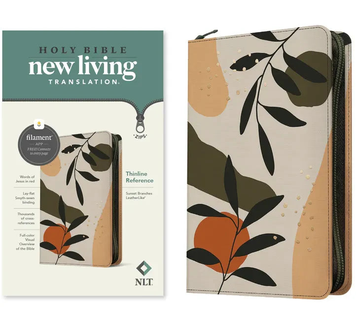 NLT Thinline Reference Zipper Bible, Filament Enabled (Leatherlike, Sunset Branches, Red Letter) - Imitation Leather